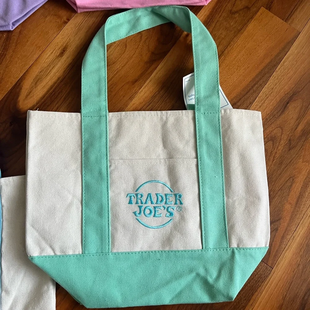Trader Joe’s Pastel Mini Canvas Tote Bag Set, all 4, NEW